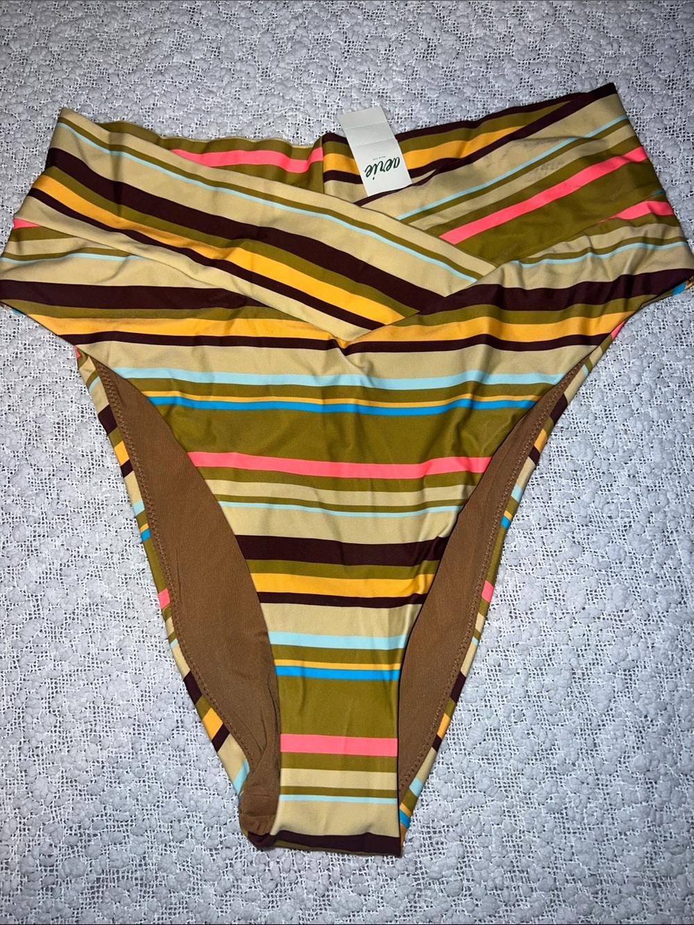 aerie Multi Striped High-Waist Hi Cut Cheeky Bikini Bottom